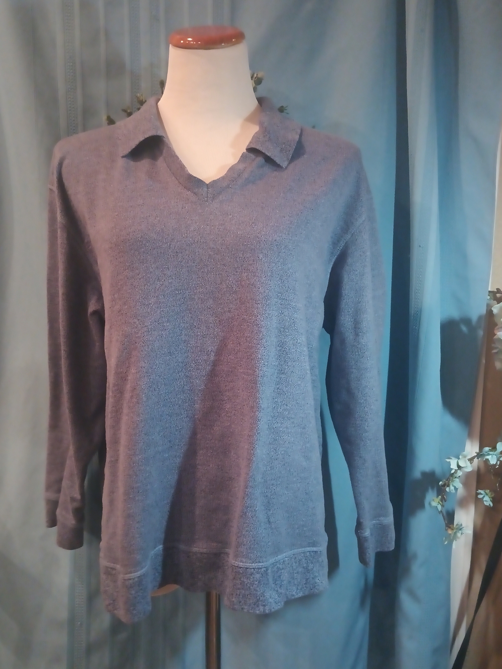 Liz Claiborne Women's V-Neck Collared Sweater - Slate Blue